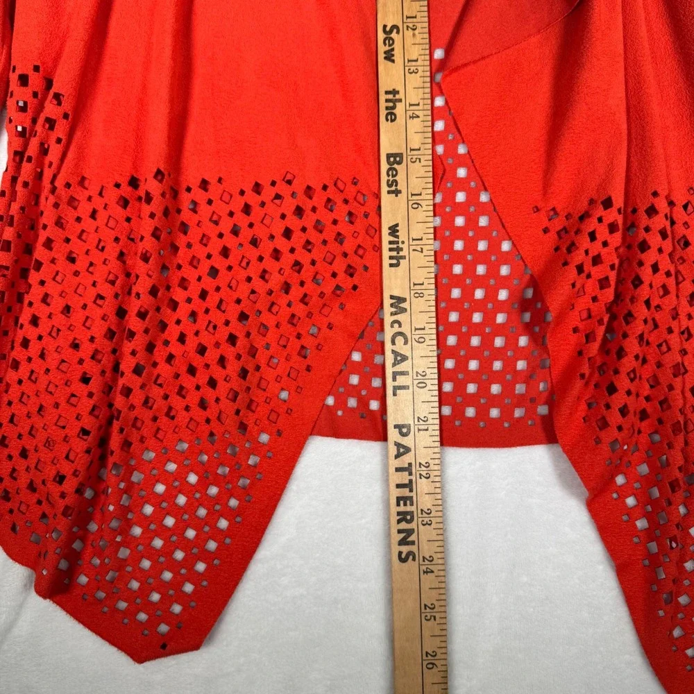 Chicos Travelers Collection Orange‎ Laser Cut Open Front Cardigan Slinky Size S